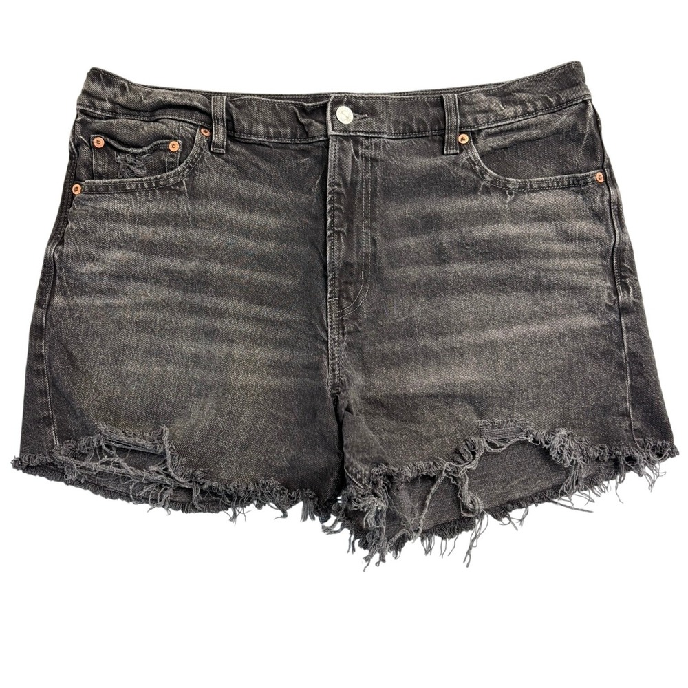 American Eagle Denim Shorts Womens 14 Black Distressed Raw Hem High Rise Stretch